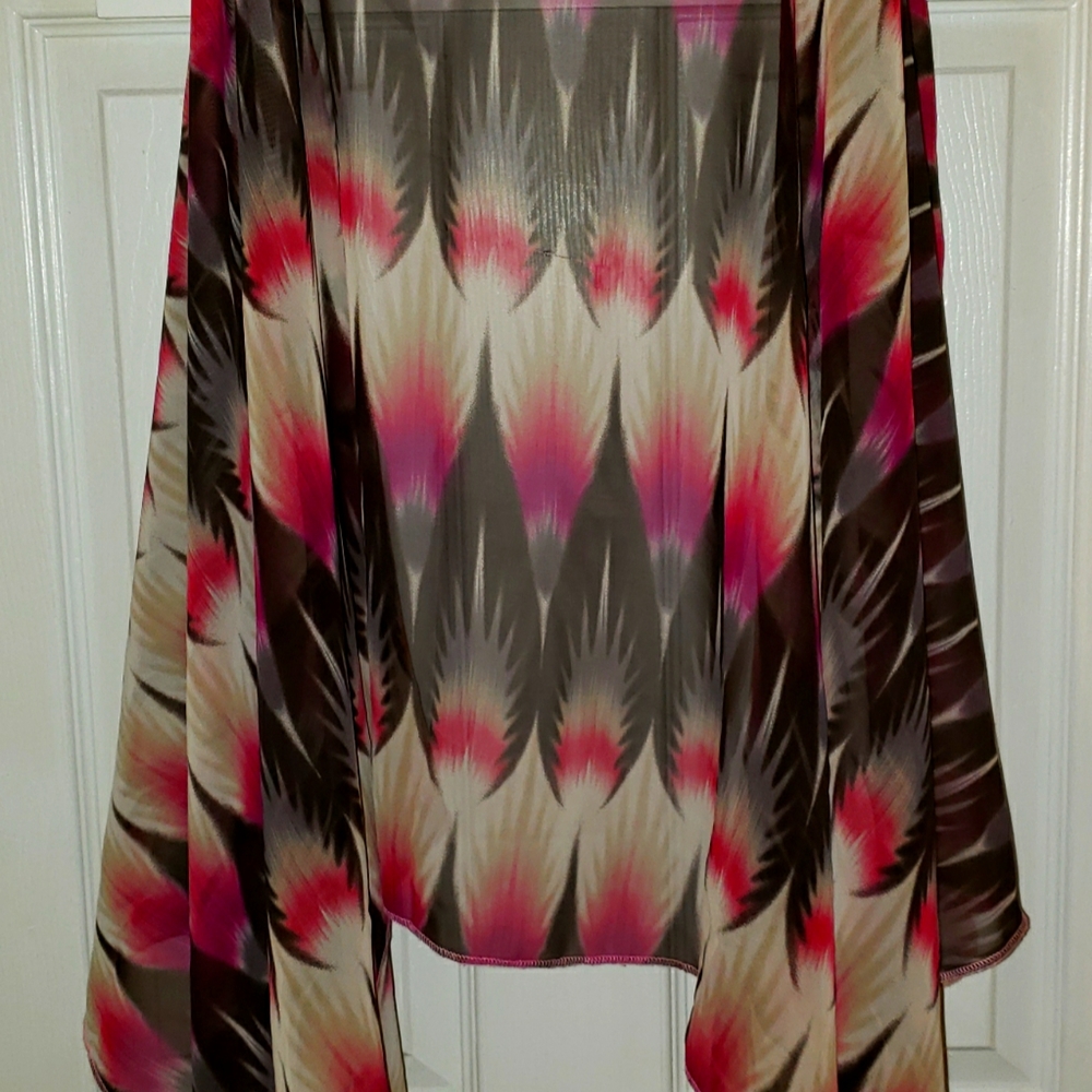 Scarf Wrap Feather Style Pink Brown Polyester Dark Light Acadamia
